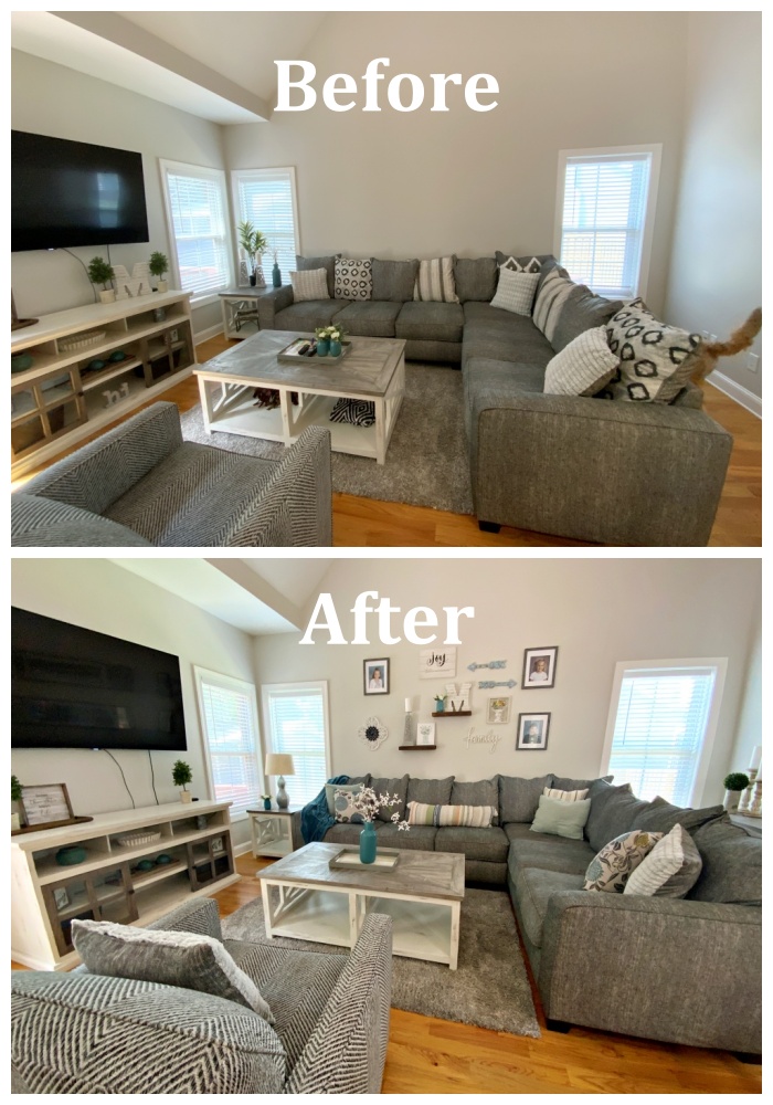 Family room before after landscape