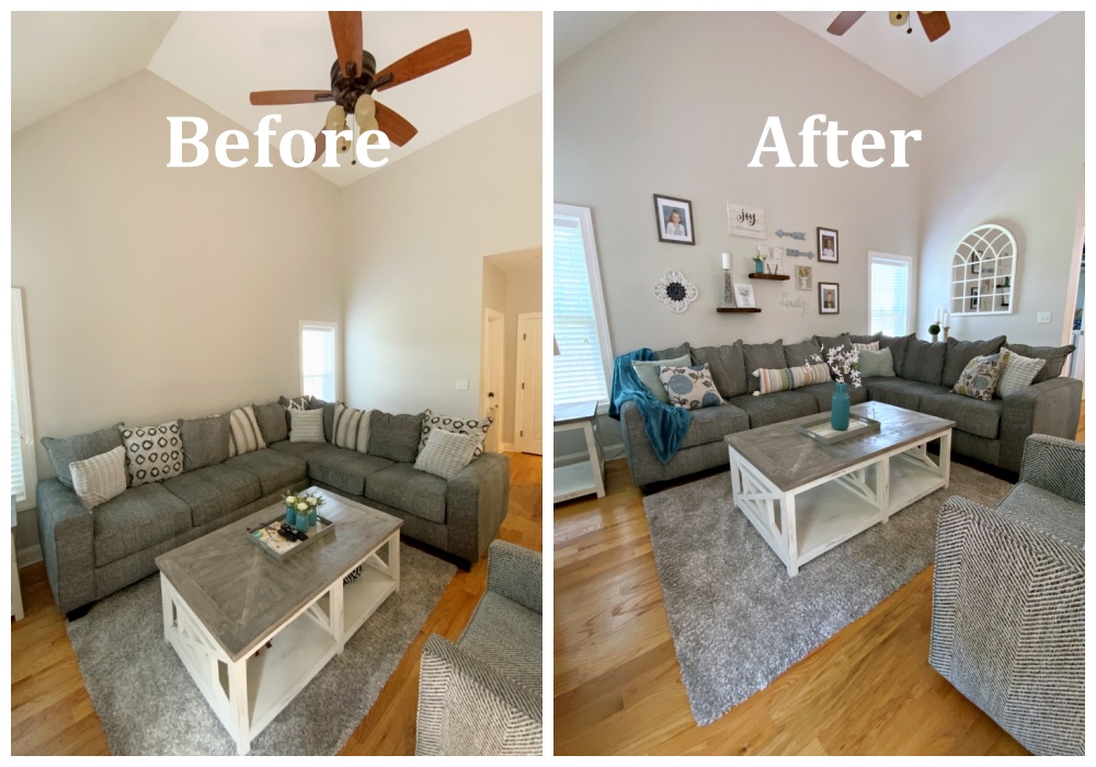 family room before and after portrait