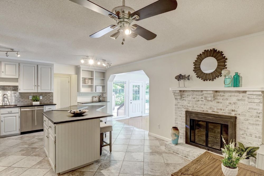 kitchen and fireplace